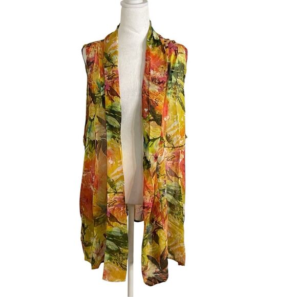 Susan Graver Womens 3X Printed Chiffon Vest & Liquid Knit Top Yellow Floral NWT - Picture 1 of 3